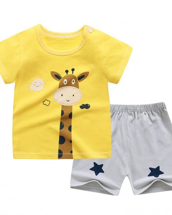 【12M-7Y】Boys Cartoon Print Short Sleeve Two-piece Suit