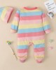 【0M-18M】Baby 2-piece Long Sleeve Rainbow Romper With Hat