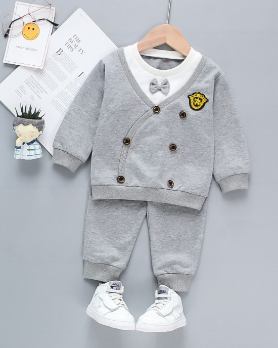 【12M-5Y】Boys College Style Long-sleeved Top And Pants Two-piece Suit