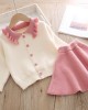 【12M-5Y】Girls Lapel Long Sleeve Cardigan Short Skirt Suit - 34114