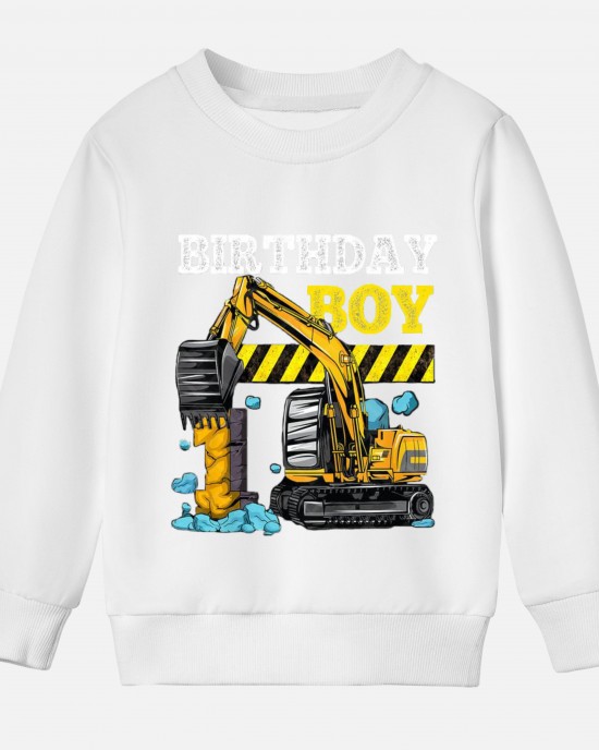 【12M-9Y】Boy Cotton Stain Resistant Excavator Print Long Sleeve Sweatshirt