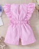 【6M-5Y】Girl Cute Striped Floral Embroidery Ruffle Sleeveless Jumpsuit - 3906