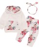 【9M-7Y】Girl 3-piece Floral Hooded Sweatshirt And Pants Set With Headband - 34166