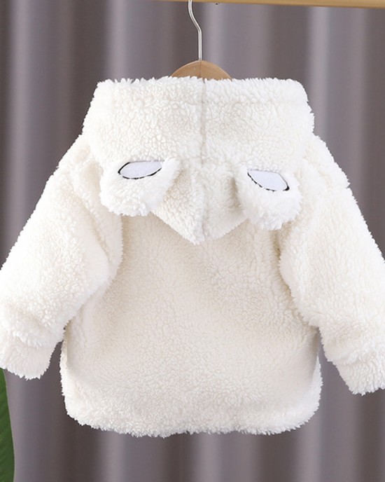 【12M-4Y】Girl Cute Lamb Fleece Keep Warm Letter Embroidered Hooded Coat