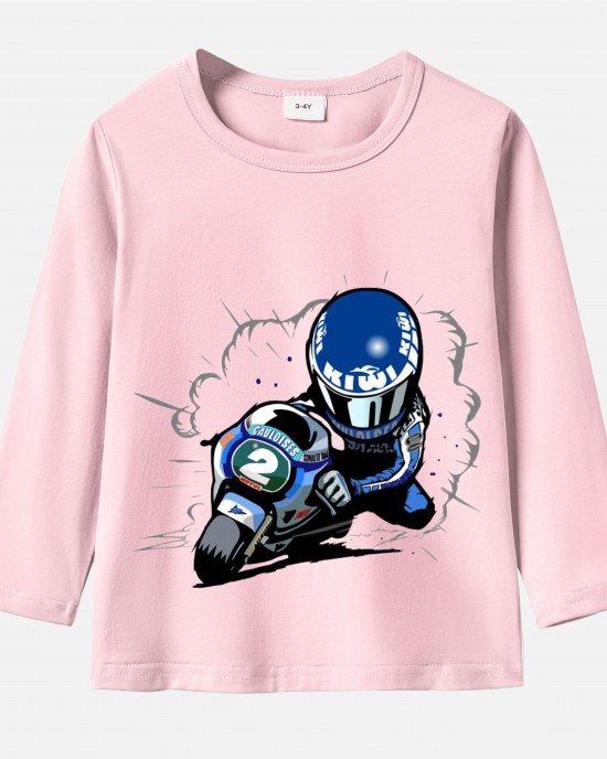 【12M-9Y】Boy Motorbikes Print Cotton Stain Resistant Long Sleeve T-shirt