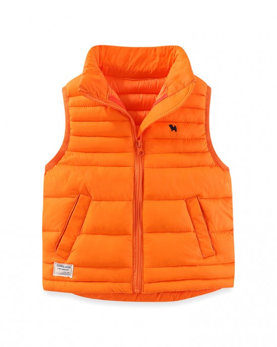 【3Y-10Y】Unisex Solid Color Quilted Cotton Keep Warm High Neck Vest Coat