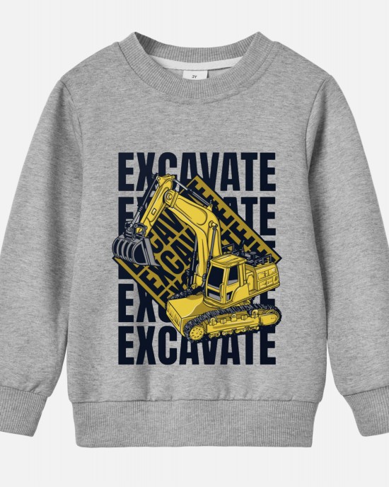 【12M-9Y】Boy Cotton Stain Resistant Excavator Print Long Sleeve Sweatshirt