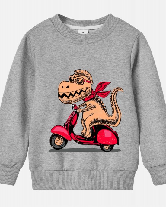 【12M-9Y】Boy Cotton Stain Resistant Dinosaur And Car Print Long Sleeve Sweatshirt