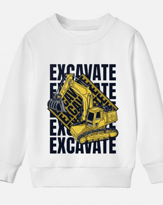 【12M-9Y】Boy Cotton Stain Resistant Excavator Print Long Sleeve Sweatshirt