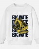 【12M-9Y】Boy Cotton Stain Resistant Excavator Print Long Sleeve Sweatshirt