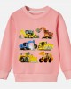 【12M-9Y】Boy Cotton Stain Resistant Excavator Bulldozers Print Long Sleeve Sweatshirt