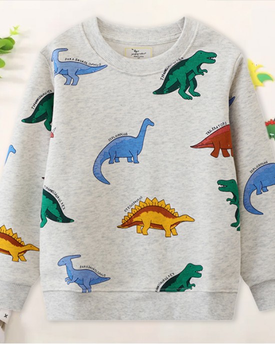 【18M-7Y】Boy Casual Colorful Dinosaur Printed Round Neck Sweatshirt