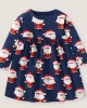 【18M-7Y】Girl Cute Christmas Santa Claus Print Long Sleeve Dress