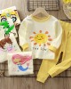 【9M-6Y】2-piece Unisex Cotton Cartoon Print Colorblock Long Sleeve Pajamas Set