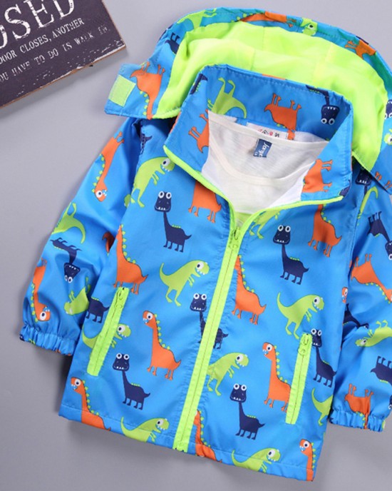 【2Y-6Y】Boy Casual Cartoon Dinosaur Print Hooded Jacket