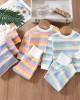 【9M-5Y】2-piece Unisex Keep Warm Colorful Stripe Print Long Sleeve Pajamas Set