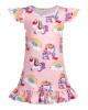 【3Y-10Y】Girls Cute Rainbow Unicorn Dinosaur Cartoon Print Ruffle Sleeveless Dress