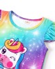 【3Y-10Y】Girls Cute Rainbow Unicorn Dinosaur Cartoon Print Ruffle Sleeveless Dress