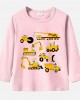 【12M-9Y】Boy Excavator Bulldozer Print Cotton Stain Resistant Long Sleeve T-shirt