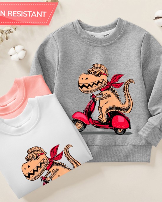 【12M-9Y】Boy Cotton Stain Resistant Dinosaur And Car Print Long Sleeve Sweatshirt