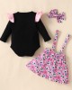 【6M-3Y】3-piece Baby Girl Halloween Print Romper And Suspender Skirt Set