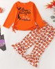 【2Y-9Y】Girl Cute Halloween Print Long Sleeve Tee And Flare Pants Set