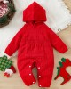 【3M-24M】Unisex Baby Cute Christmas Red Jacquard Small Pocket Hooded Jumpsuit