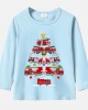 【12M-9Y】Unisex Fire Truck Christmas Tree Print Cotton Stain Resistant Long Sleeve T-shirt