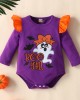 【6M-3Y】3-piece Baby Girl Halloween Print Romper And Suspender Skirt Set