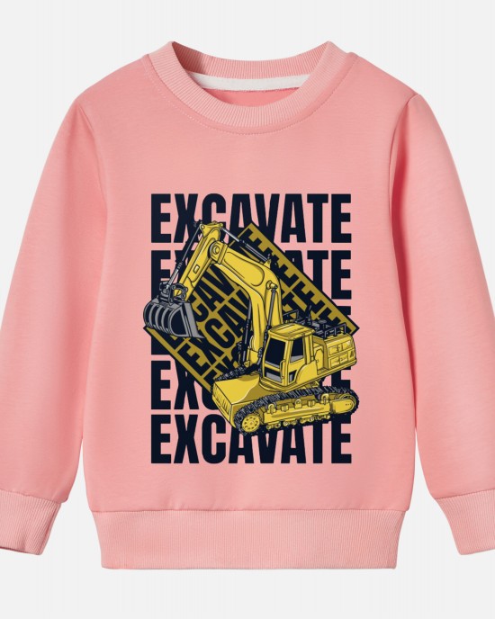 【12M-9Y】Boy Cotton Stain Resistant Excavator Print Long Sleeve Sweatshirt