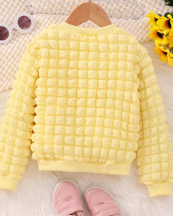 【2Y-7Y】Girl Sweet Solid Color Bubble Plaid Long Sleeve Coat