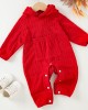 【3M-24M】Unisex Baby Cute Christmas Red Jacquard Small Pocket Hooded Jumpsuit