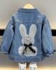 【3Y-12Y】Girl Casual Bunny Bear Sequin Embroidered Bowknot Lapel Denim Jacket