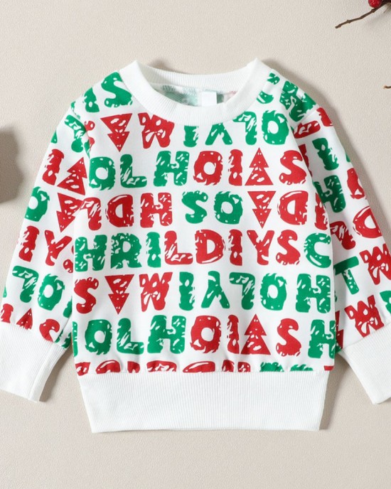 【3M-24M】2-piece Baby Unisex Christmas Letter Print Round Neck Sweatshirt And Pants Set