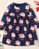 【18M-7Y】Girl Cute Christmas Santa Claus Print Long Sleeve Dress