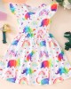 【18M-8Y】Girl Summer Cute Royal Blue Colorful Dinosaur Ruffle Dress