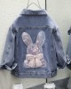 【3Y-12Y】Girl Casual Bunny Bear Sequin Embroidered Bowknot Lapel Denim Jacket