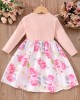 【2Y-7Y】Girl Sweet Floral Print Ruffled Long Sleeve Dress