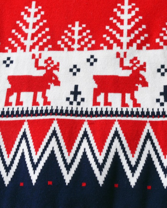 【2Y-8Y】Boy Christmas Elk Christmas Tree Jacquard Colorblock Round Neck Sweater