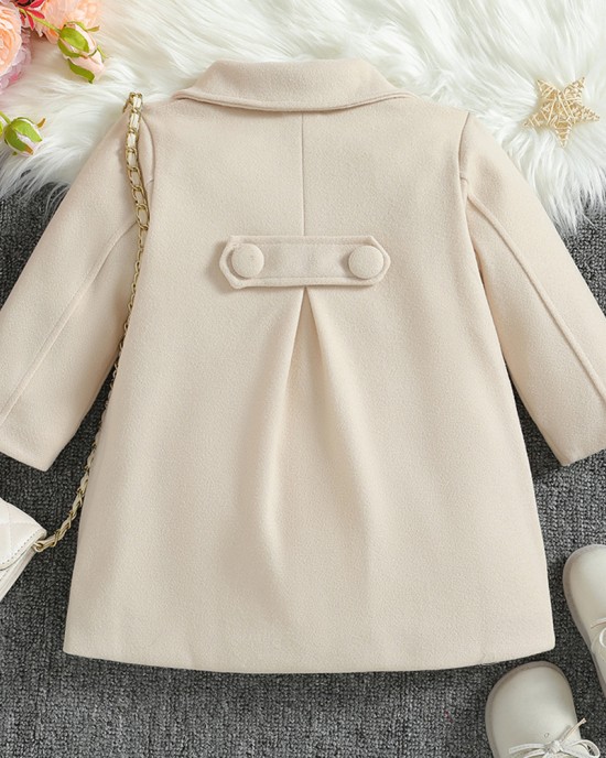 【18M-6Y】Girl Elegant Double Breasted Tweed Keep Warm Lapel Coat