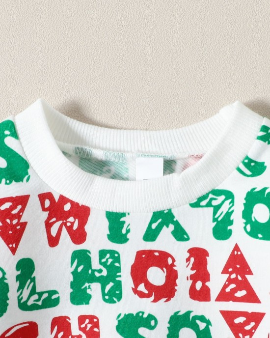 【3M-24M】2-piece Baby Unisex Christmas Letter Print Round Neck Sweatshirt And Pants Set