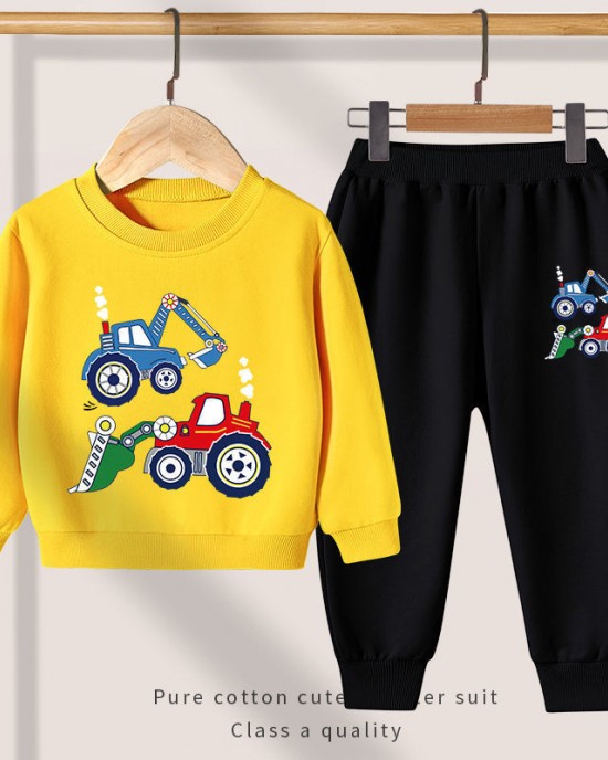 【2Y-13Y】Boy Cute Excavator Print Sweatshirt And Pants Set