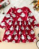 【9M-4Y】Girl Cute Christmas Santa Claus Print Long Sleeve Dress