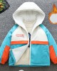 【18M-8Y】Boy Casual Velvet Keep Warm Letter Print Colorblock Hooded Jacket