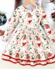 【2Y-7Y】Girl Christmas Cartoon Dinosaur Print Ruffle Long Sleeve Dress