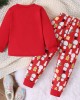 【2Y-7Y】2-piece Unisex Christmas Red Snowman Print Long-sleeved T-shirt And Cartoon Pants Set