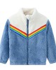 【18M-6Y】Girl Casual Fleeced Keep Warm Colorblock Rainbow Webbing High Neck Coat