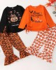 【2Y-9Y】Girl Cute Halloween Print Long Sleeve Tee And Flare Pants Set