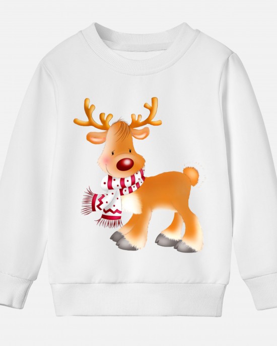 【12M-9Y】Unisex Cotton Stain Resistant Elk Print Long Sleeve Sweatshirt