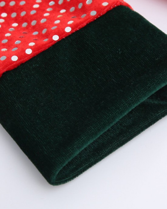 【12M-10Y】Girl Cute Christmas-themed Sequined Irregular Dress Including Santa Hat And Socks